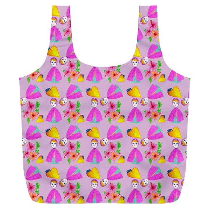 Girl With Hood Cape Heart Lemon Pattern Lilac Full Print Recycle Bag (XXL)