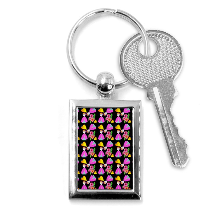 Girl With Hood Cape Heart Lemon Pattern Black Key Chain (Rectangle)