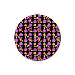 Girl With Hood Cape Heart Lemon Pattern Black Rubber Coaster (round)  by snowwhitegirl