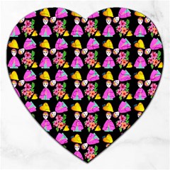 Girl With Hood Cape Heart Lemon Pattern Black Jigsaw Puzzle (heart) by snowwhitegirl