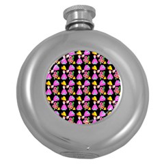 Girl With Hood Cape Heart Lemon Pattern Black Round Hip Flask (5 Oz) by snowwhitegirl