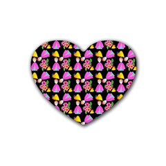 Girl With Hood Cape Heart Lemon Pattern Black Rubber Coaster (heart)  by snowwhitegirl