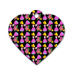 Girl With Hood Cape Heart Lemon Pattern Black Dog Tag Heart (one Side) by snowwhitegirl