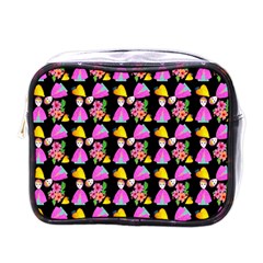 Girl With Hood Cape Heart Lemon Pattern Black Mini Toiletries Bag (one Side) by snowwhitegirl