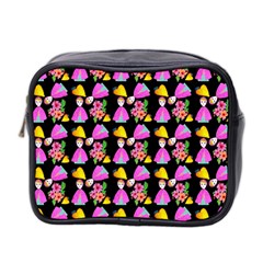 Girl With Hood Cape Heart Lemon Pattern Black Mini Toiletries Bag (two Sides) by snowwhitegirl