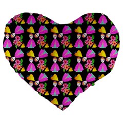 Girl With Hood Cape Heart Lemon Pattern Black Large 19  Premium Heart Shape Cushions by snowwhitegirl