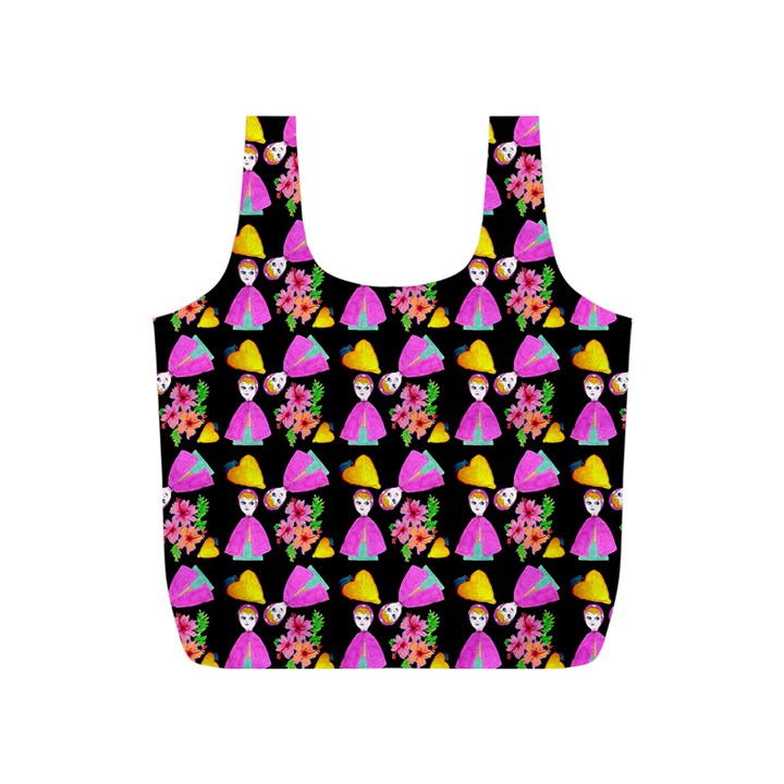 Girl With Hood Cape Heart Lemon Pattern Black Full Print Recycle Bag (S)