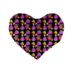 Girl With Hood Cape Heart Lemon Pattern Black Standard 16  Premium Flano Heart Shape Cushions by snowwhitegirl