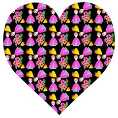 Girl With Hood Cape Heart Lemon Pattern Black Wooden Puzzle Heart by snowwhitegirl