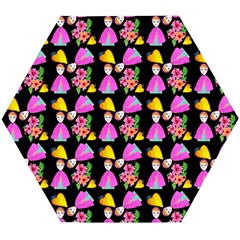 Girl With Hood Cape Heart Lemon Pattern Black Wooden Puzzle Hexagon by snowwhitegirl