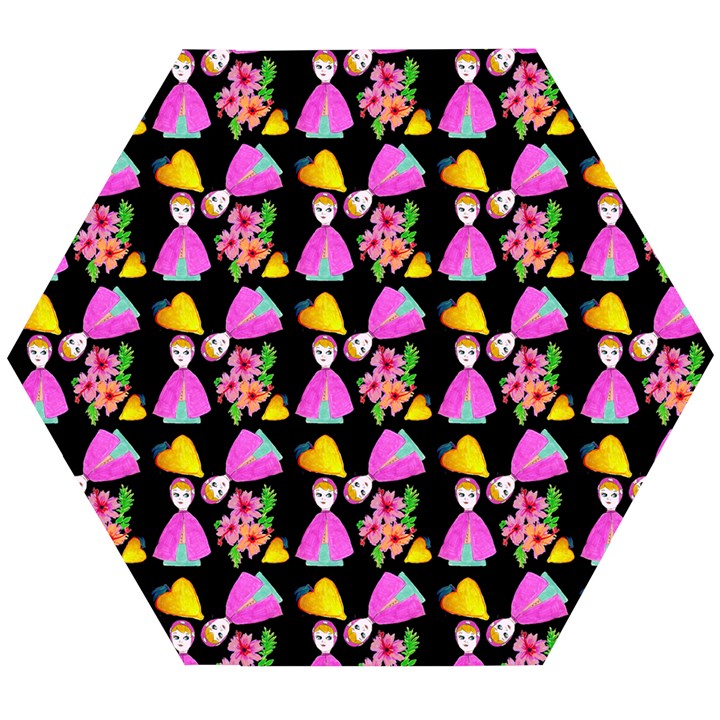 Girl With Hood Cape Heart Lemon Pattern Black Wooden Puzzle Hexagon