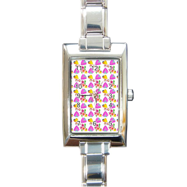 Girl With Hood Cape Heart Lemon Pattern White Rectangle Italian Charm Watch