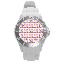 Girl With Hood Cape Heart Lemon Pattern White Round Plastic Sport Watch (l) by snowwhitegirl