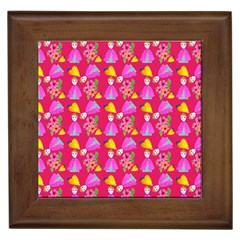 Girl With Hood Cape Heart Lemon Pattern Pink Framed Tile by snowwhitegirl