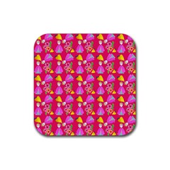 Girl With Hood Cape Heart Lemon Pattern Pink Rubber Coaster (square)  by snowwhitegirl