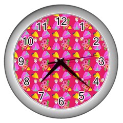 Girl With Hood Cape Heart Lemon Pattern Pink Wall Clock (silver) by snowwhitegirl