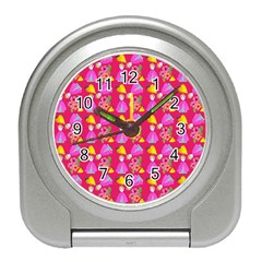 Girl With Hood Cape Heart Lemon Pattern Pink Travel Alarm Clock by snowwhitegirl