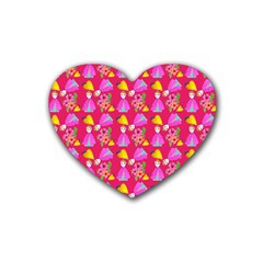 Girl With Hood Cape Heart Lemon Pattern Pink Rubber Coaster (heart)  by snowwhitegirl