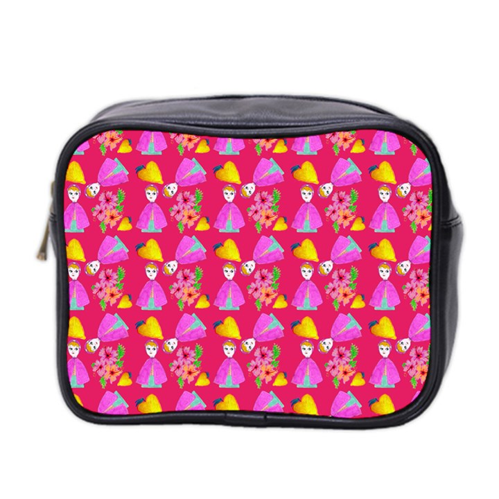 Girl With Hood Cape Heart Lemon Pattern Pink Mini Toiletries Bag (Two Sides)