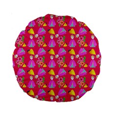 Girl With Hood Cape Heart Lemon Pattern Pink Standard 15  Premium Round Cushions by snowwhitegirl