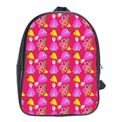 Girl With Hood Cape Heart Lemon Pattern Pink School Bag (xl) by snowwhitegirl