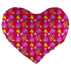 Girl With Hood Cape Heart Lemon Pattern Pink Large 19  Premium Heart Shape Cushions by snowwhitegirl