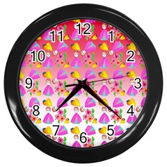 Girl With Hood Cape Heart Lemon Pattern Red Ombre Wall Clock (black) by snowwhitegirl