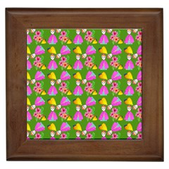 Girl With Hood Cape Heart Lemon Pattern Green Framed Tile by snowwhitegirl