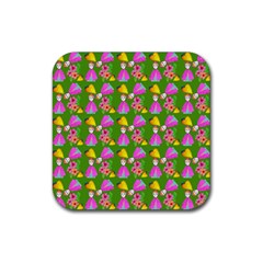 Girl With Hood Cape Heart Lemon Pattern Green Rubber Coaster (square)  by snowwhitegirl