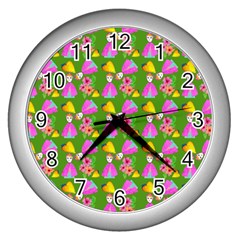 Girl With Hood Cape Heart Lemon Pattern Green Wall Clock (silver) by snowwhitegirl