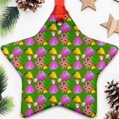 Girl With Hood Cape Heart Lemon Pattern Green Star Ornament (two Sides) by snowwhitegirl