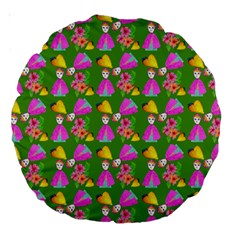 Girl With Hood Cape Heart Lemon Pattern Green Large 18  Premium Round Cushions by snowwhitegirl