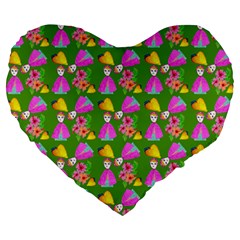 Girl With Hood Cape Heart Lemon Pattern Green Large 19  Premium Heart Shape Cushions by snowwhitegirl