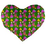 Girl With Hood Cape Heart Lemon Pattern Green Large 19  Premium Heart Shape Cushions Back