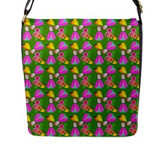 Girl With Hood Cape Heart Lemon Pattern Green Flap Closure Messenger Bag (l) by snowwhitegirl