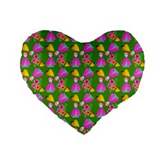 Girl With Hood Cape Heart Lemon Pattern Green Standard 16  Premium Flano Heart Shape Cushions by snowwhitegirl