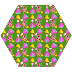 Girl With Hood Cape Heart Lemon Pattern Green Wooden Puzzle Hexagon by snowwhitegirl