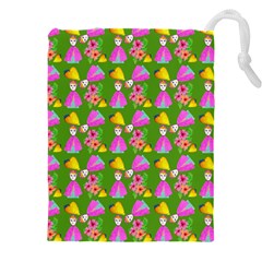 Girl With Hood Cape Heart Lemon Pattern Green Drawstring Pouch (4xl) by snowwhitegirl