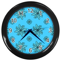 Blue Repeat Pattern Wall Clock (black) by emmamatrixworm