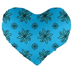 Blue Repeat Pattern Large 19  Premium Heart Shape Cushions by emmamatrixworm