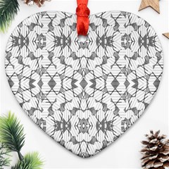 Grey And White Abstract Geometric Print Ornament (heart) by dflcprintsclothing