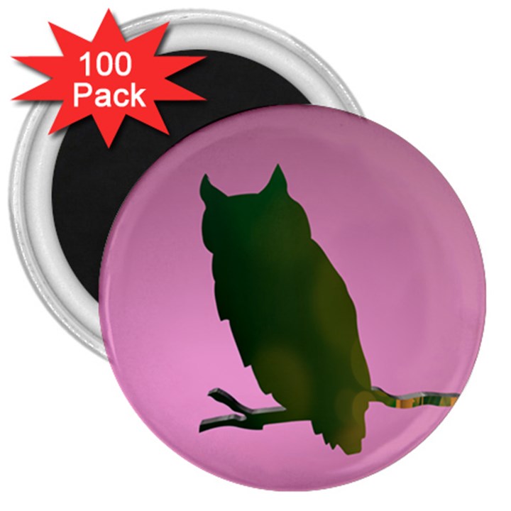 Owl Bird Branch Nature Animal 3  Magnets (100 pack)