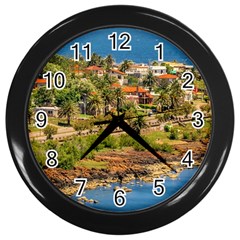 Punta Colorada Aerial Landscape Scene, Uruguay Wall Clock (black) by dflcprintsclothing