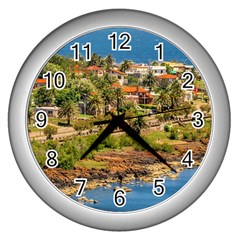 Punta Colorada Aerial Landscape Scene, Uruguay Wall Clock (silver) by dflcprintsclothing