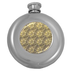 Retro Stlye Floral Decorative Print Pattern Round Hip Flask (5 Oz) by dflcprintsclothing