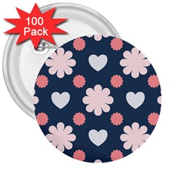 Flowers And Hearts  3  Buttons (100 Pack)  by MooMoosMumma