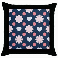 Flowers And Hearts  Throw Pillow Case (black) by MooMoosMumma