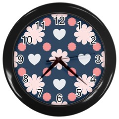 Flowers And Hearts  Wall Clock (black) by MooMoosMumma