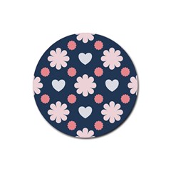 Flowers And Hearts  Rubber Coaster (round)  by MooMoosMumma