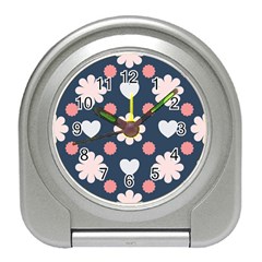 Flowers And Hearts  Travel Alarm Clock by MooMoosMumma